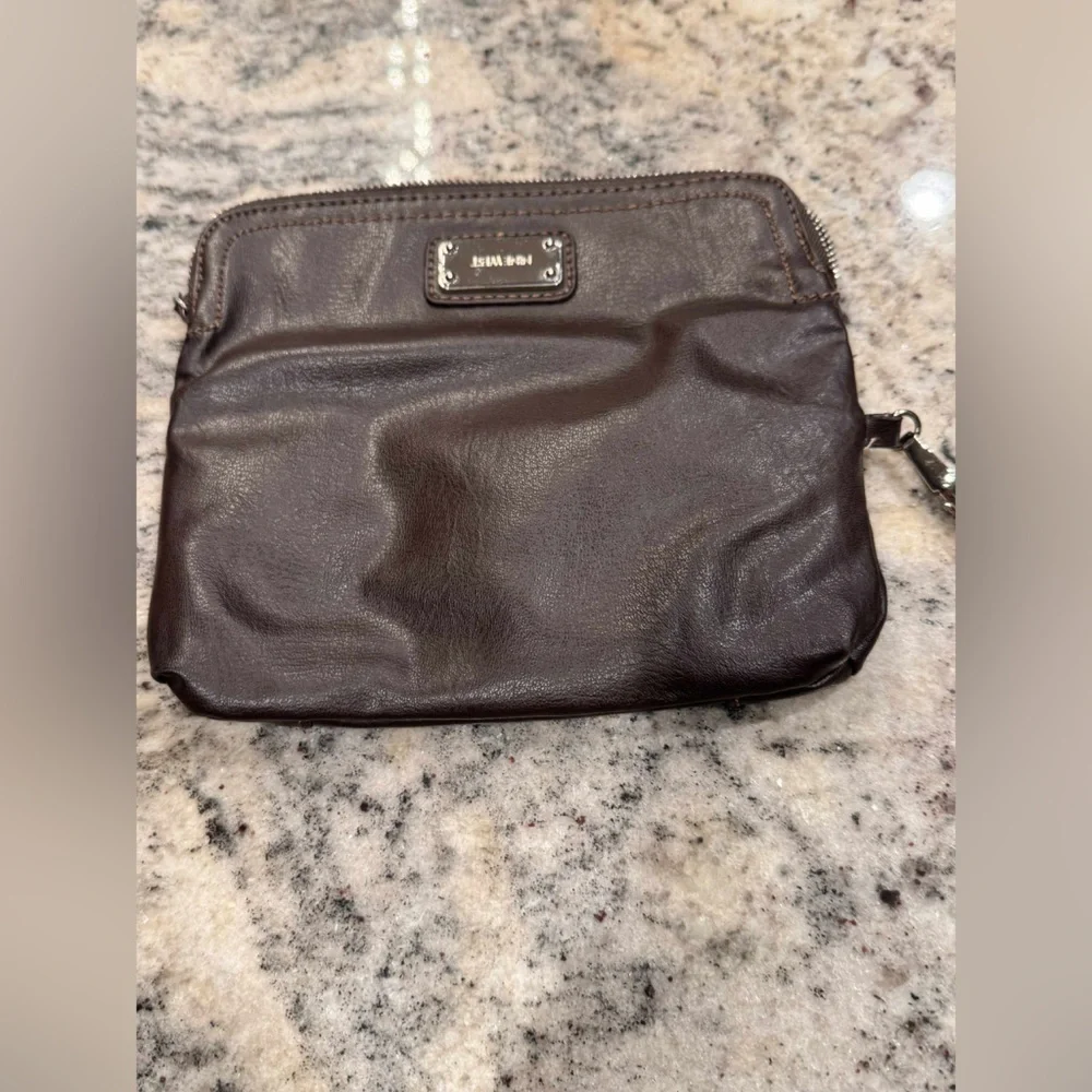 Nine West Dark Brown Leather Wristlet and Pouch set no stains or wear